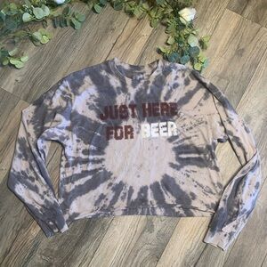 Women’s Large Grey Tie die Cut Off Crop  Long Sleeve‎ Shirts Here For The Beer